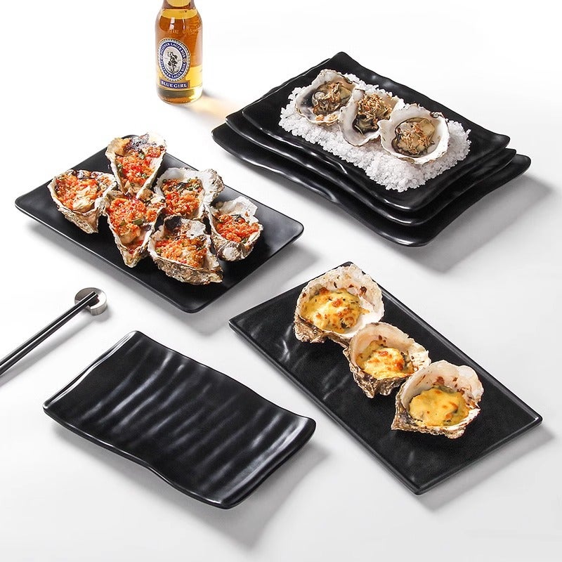 Food Stalls Barbecue Shop Black Melamine Frosted Oysters Barbecue Plate Commercial Seafood Grilled Squid Plate Porcelain Tableware - Image 4